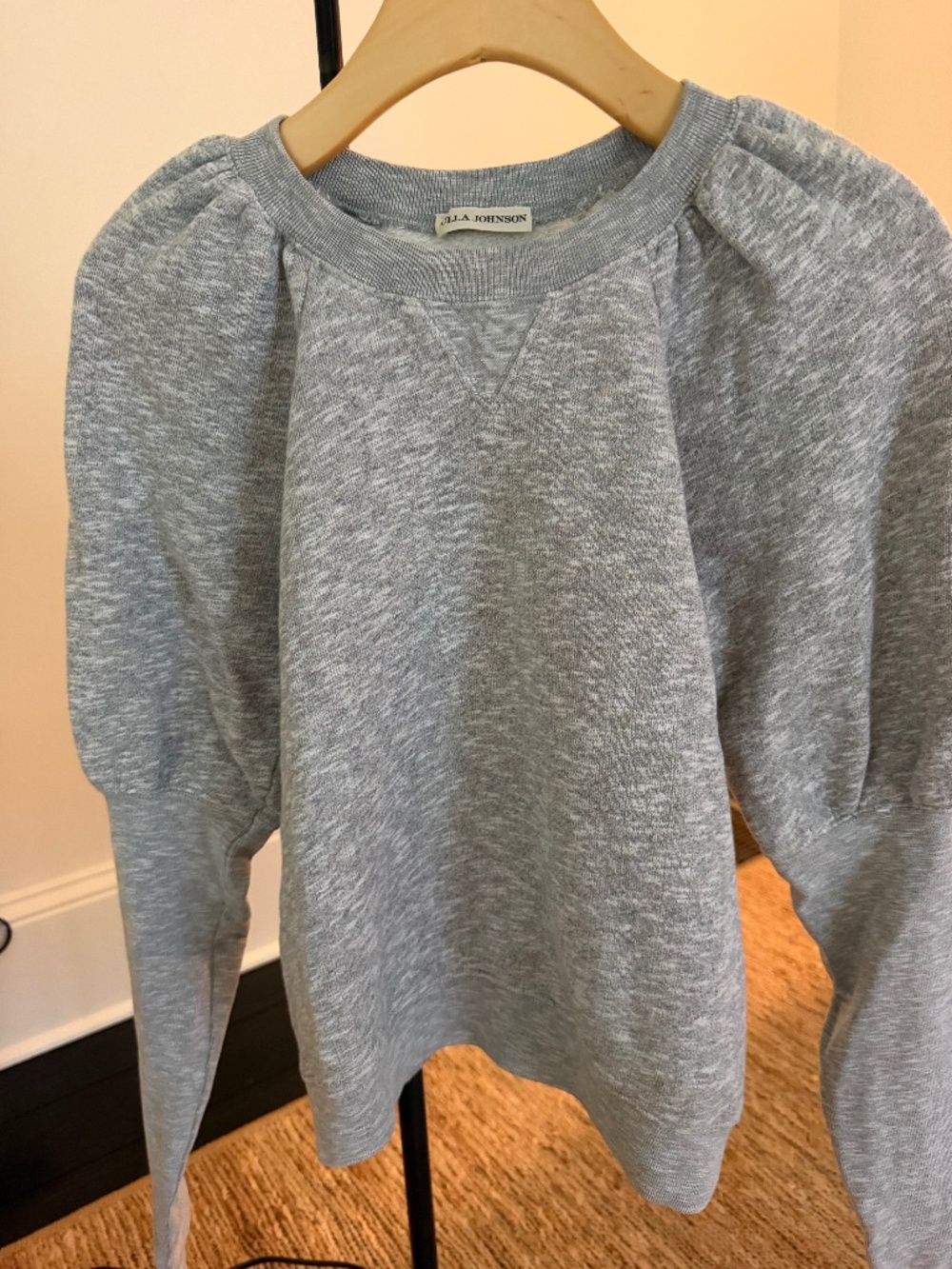 Ulla Johnson Gray Puff Sleeve Cotton Sweatshirt Size P